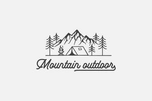 de bergen läger linje logotyp illustration. camping tält och berg utomhus- logotyp design vektor