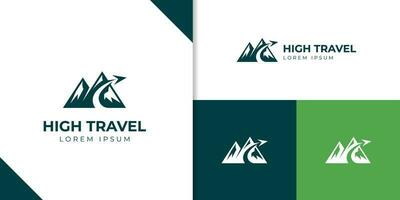 Jahrgang Berg Landschaft Jahrgang Logo mit Felsen und fliegen Flugzeug zum Reisender, Hipster Abenteuer Reisen Logo Illustration vektor