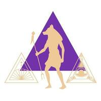 design för t-tröjor av de Gud anubis Nästa till en violett triangel. vektor illustration på esoterisk teman av gammal egypten