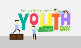 International Jugend Tag Schöne Grüße mit das Männer um das Text vektor
