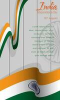 Indien oberoende dag mall med vinka indisk flagga och band på en trä- planka vektor