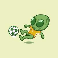 süß Karikatur Außerirdischer spielen Fußball vektor