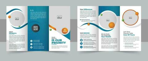 modern medicinsk klinik trifold broschyr layout, medicinsk eller sjukvård trifold broschyr mall vektor