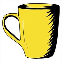 eine Tasse für Tee oder Kaffee gelbe Tasse ein Restaurant-Café-Gericht für ein heißes Getränk im Cartoon-Stil vektor
