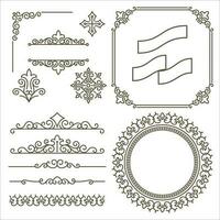 samling av årgång blommig design element illustration för etiketter och märken vektor