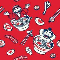 japanisch süß Karikatur Bad im Ramen nahtlos Muster vektor