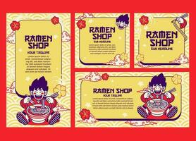 uppsättning av söt japansk pojke betyg Ramen baner vektor illustration