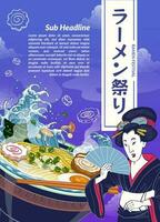 japanisch Ramen Festival Poster Design mit leeren Raum zum Text, Übersetzung Ramen Festival vektor