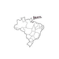 hand dragen klotter Karta av Brasilien. vektor illustration
