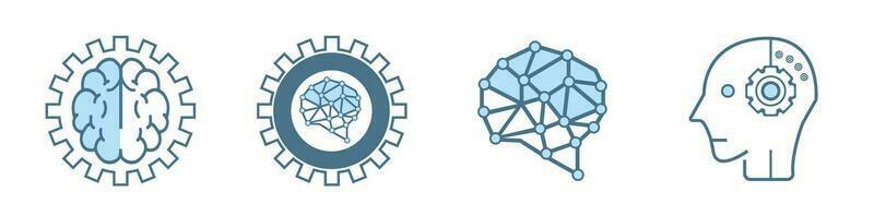 samling av 4 ai, robotar teknologi platt ikoner stil på vit bakgrund. linje ikoner, symboler. uppsättning av 4 artificiell intelligens fodrad ai ikoner vektor
