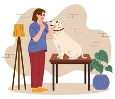 veterinär rengör de hundar tänder. veterinär läkare utnämning. upprätthålla friska hund tänder och tandkött. gummi sjukdom förebyggande. hund dental vård begrepp. vektor illustration