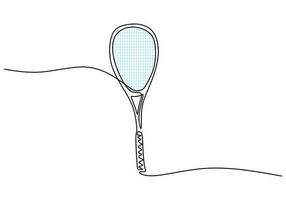 squash racket ett linje teckning kontinuerlig hand dragen sport tema vektor