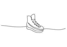 vandring skor ett linje teckning kontinuerlig hand dragen sport tema vektor