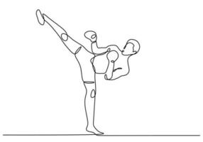 kickboxning kontinuerlig linje teckning. vektor illustration av en man sparka