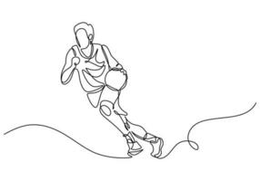 basketboll spelare kontinuerlig ett linje teckning, människor spelar korg vektor