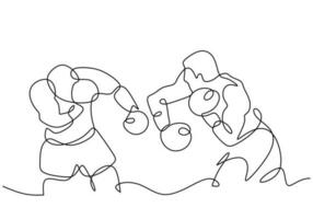 boxning bekämpa ett linje teckning, boxare stansning med hand till motståndare vektor