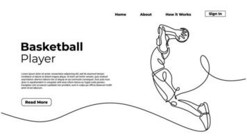 Slamdunk Stil Basketball Spieler, kontinuierlich einer Linie Kunst Zeichnung vektor