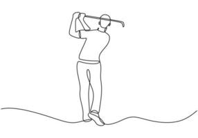 Sport Illustration von Golf Spieler. kontinuierlich einer Linie Zeichnung vektor