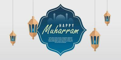glücklich Muharram islamisch, neu, Jahr Banner mit Moschee und groß Laternen vektor