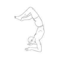 Yogi Mann im Handstand Skorpion Pose oder vrschikasana. Yoga Hand Stand zum Stärke Verbesserung. skizzieren Vektor Illustration