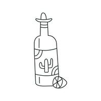 Vektor Illustration von Tequila Flasche im Gekritzel Stil.