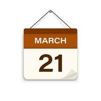 Mars 21, kalender ikon med skugga. dag, månad. möte utnämning tid. händelse schema datum. platt vektor illustration.