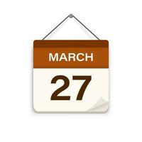 Mars 27, kalender ikon med skugga. dag, månad. möte utnämning tid. händelse schema datum. platt vektor illustration.