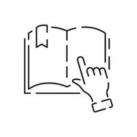 läsning bok utbildning linje ikon. enkel info och hjälp skrivbord relaterad vektor innehåller manuell, guide läsning, info Centrum. redigerbar stroke Sök.