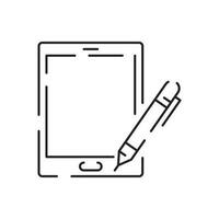 Digital Künstler und Digital Kunst Werkzeuge Linie Symbol dünn Linie Design. Vektor Zeichen Tablette Computer.