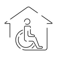 deaktiviert Menschen Linie Symbole. Vektor Illustration Rollstuhl, älter, behindert, taub und Sozial Problem Gliederung Symbol.