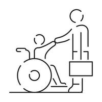 Behinderung oder deaktiviert dünn Linie Symbol. Vektor Illustration Rollstuhl, älter, behindert, taub und Sozial Problem Gliederung Symbol.
