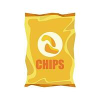 Kartoffel Chips. realistisch Attrappe, Lehrmodell, Simulation Paket von rot Chips Paket mit Etikette isoliert auf Weiß Hintergrund, vereiteln Taschen mit Kartoffel Snack, Vektor Illustration Snack, Müll Lebensmittel.