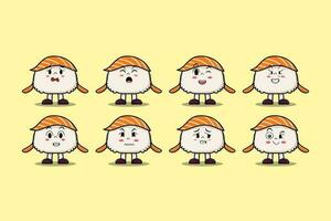 uppsättning söt sushi tecknad serie karaktär uttryck vektor