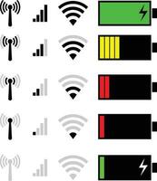 einstellen W-lan Symbol isoliert auf Weiß Hintergrund zum Telefon. Telefon Bar Status Symbole, Batterie Symbol, W-lan Signal Stärke. Vektor zum Handy, Mobiltelefon Telefon. Vektor Illustration