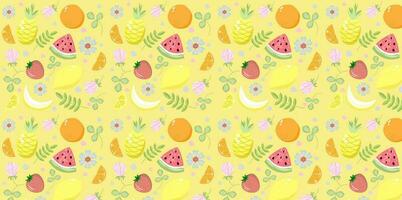 sömlös vektor sommar mönster tropisk citrus- frukt bär på gul bakgrund. eps10 vektor