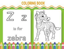 Kinder Alphabet Färbung Buch Seite mit umrissen Clip Art zu Farbe. das Brief z ist zum Zebra. vektor