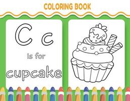 barn alfabet färg bok sida med skisse ClipArt till Färg. de brev c är för cupcake. vektor