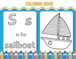 Kinder Alphabet Färbung Buch Seite mit umrissen Clip Art zu Farbe. das Brief s ist zum Segelboot. vektor