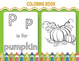 Kinder Alphabet Färbung Buch Seite mit umrissen Clip Art zu Farbe. das Brief p ist zum Kürbis. vektor