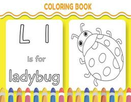 Kinder Alphabet Färbung Buch Seite mit umrissen Clip Art zu Farbe. das Brief l ist zum Marienkäfer. vektor