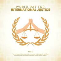 värld dag för internationell rättvisa bakgrund med händer innehav en skala vektor