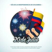 fyrkant 20 de julio dia de la Independencia de colombia eller 20:e juli oberoende dag av colombia bakgrund med vinka flagga vektor