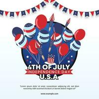 fyrkant 4:e av juli oberoende dag bakgrund med ballonger och fyrverkeri vektor