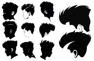 Pompadour Frisur Silhouette Clipart, trendig stilvoll Mann Haare, gesetzt von Männer Haar Stile und Haar schneidet, vektor