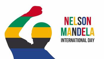 Nelson Mandela International Tag Hintergrund, Banner, Poster und Karte Design Vorlage. Süd Afrika Flagge Farben, gefeiert im Juli. Vektor Illustration