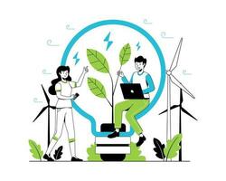 verlängerbar Energie Konzept. Vektor Illustration von sauber elektrisch Energie von verlängerbar Quellen, Sonne, und Wind. nachhaltig Grün Energie, verlängerbar Energie Quellen, und Grün Elektrizität