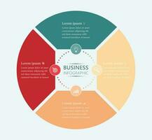 Geschäft Infografik Vorlage, Werbung Kuchen Diagramm Präsentation, vier Schritte Arbeit Prozess Kreis Diagramm vektor