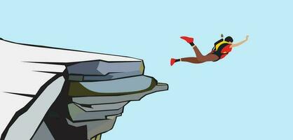 bas hoppare tar en hoppa från en klippa vektor illustration , orädd bas hoppare , fallskärmshoppare med en fallskärm Hoppar från en klippa vektor bild