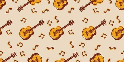 akustisch Gitarre und Musical Anmerkungen Hand gezeichnet Clip Art nahtlos Muster, Ideal zum Kleidung druckt und dekorativ Wände vektor