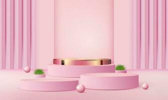 3d geometrisk rosa och guld podium med kopia Plats område, tom Plats för produkt visa, produkt placering, mockup. vektor mall